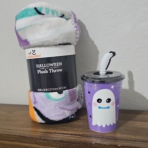 Halloween Plush Throw and Ghost Cup Set